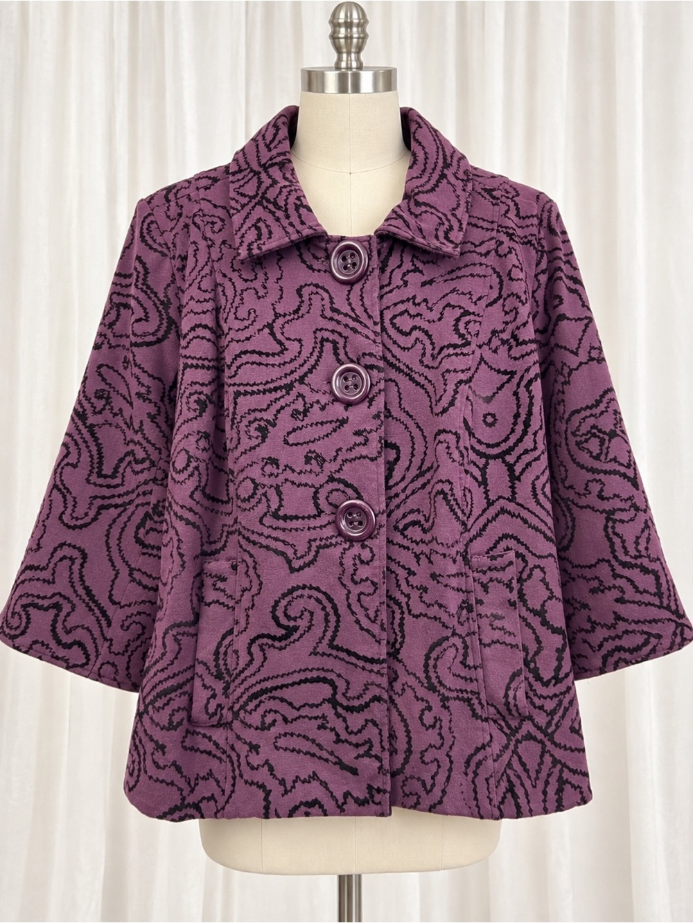 dressbarn Purple Patterned Pea Coat